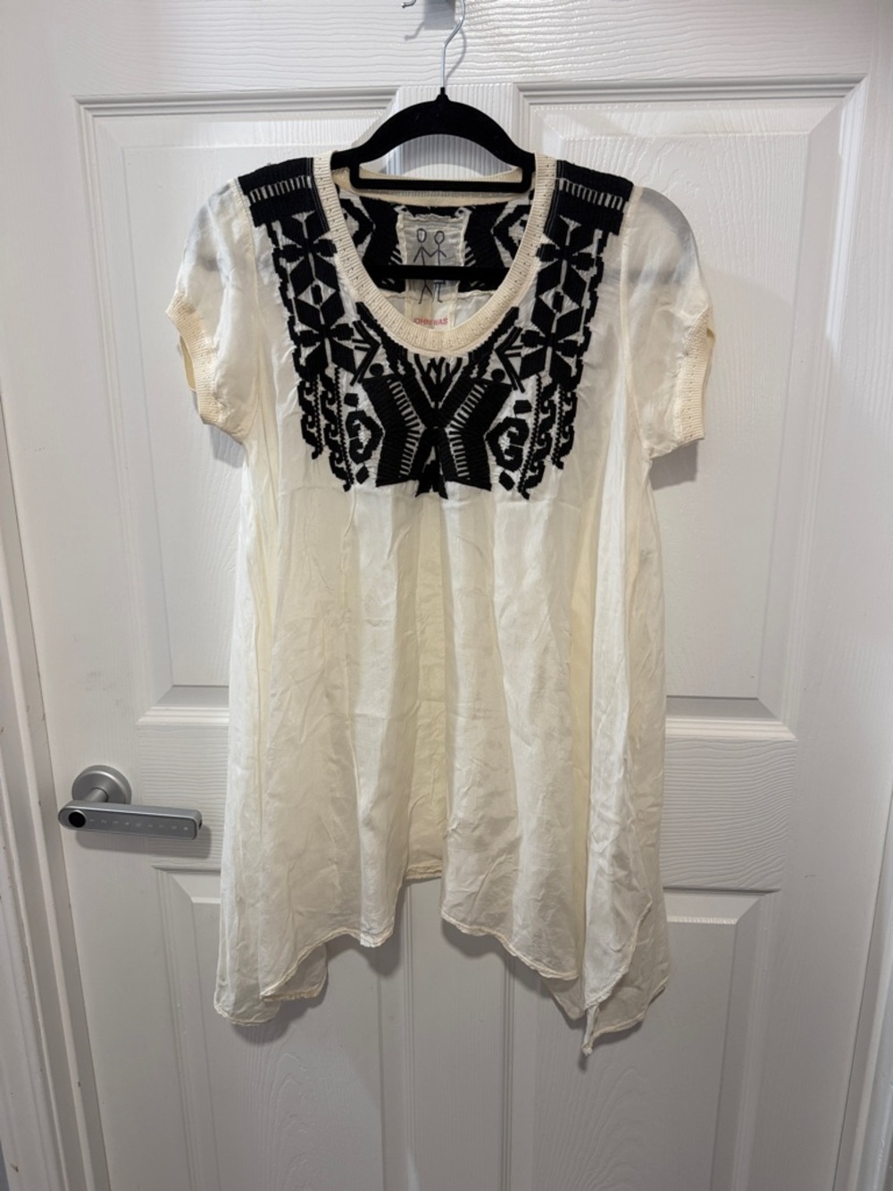 Johnny Was Cream Tunic with Black Embroidered Yoke